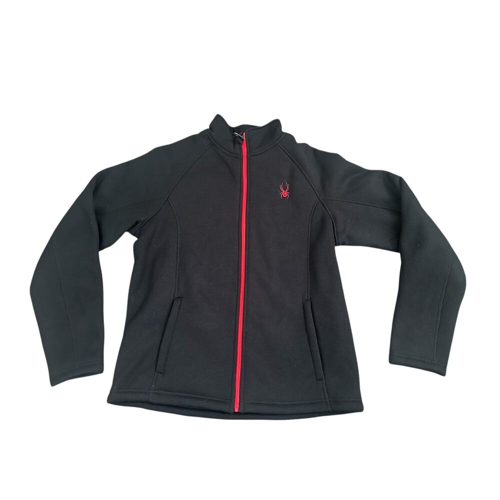 Spyder Core Sweater Black Red Full Zip Mens Large Sweatshirt Jacket Fleece LIned